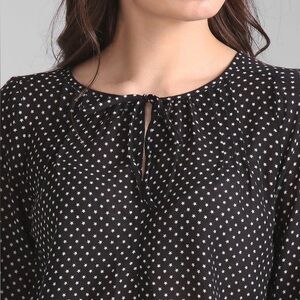 EUC GAP Top Black Blouse with White Star Pattern Long Sleeve Keyhole Tie Small
